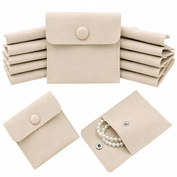 10_Pcs_Beige_Microfiber_Jewelry_Pouch_Button_Bag