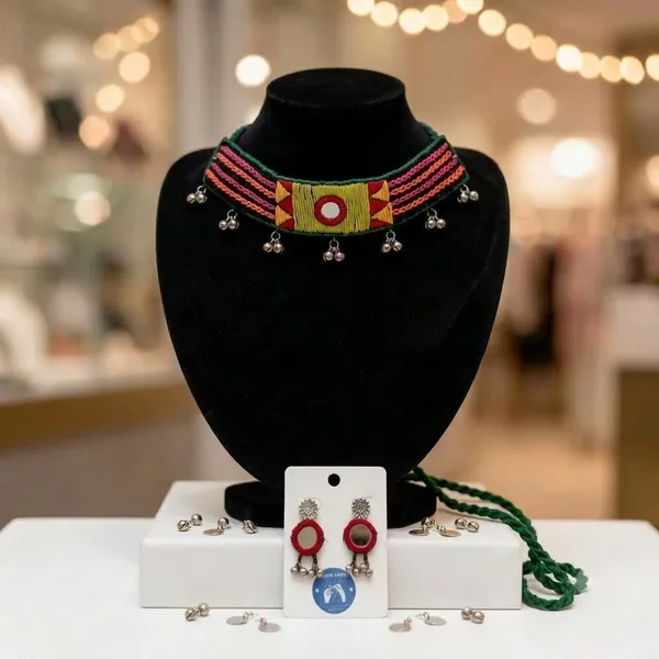 Multicolor_Cotton_Traditional_Design_Choker_Necklace_For_Women