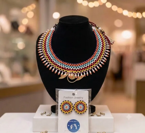 Multicolor_Cotton_Traditional_Design_Choker_Necklace_For_Women