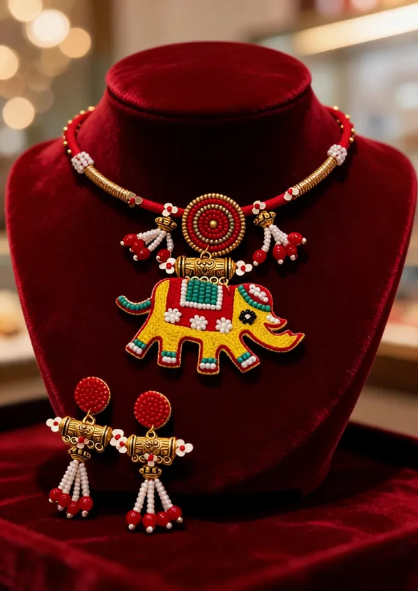 Red_Cotton_Traditional_Design_Necklace_For_Women