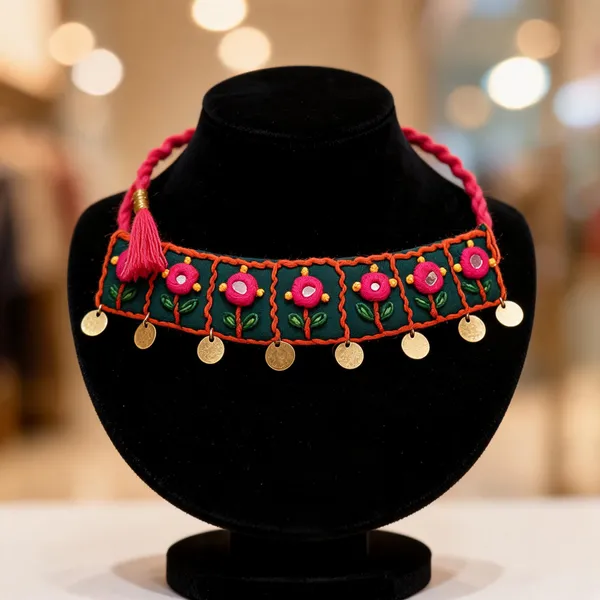 Red_Cotton_Traditional_Design_Choker_Necklace_For_Women