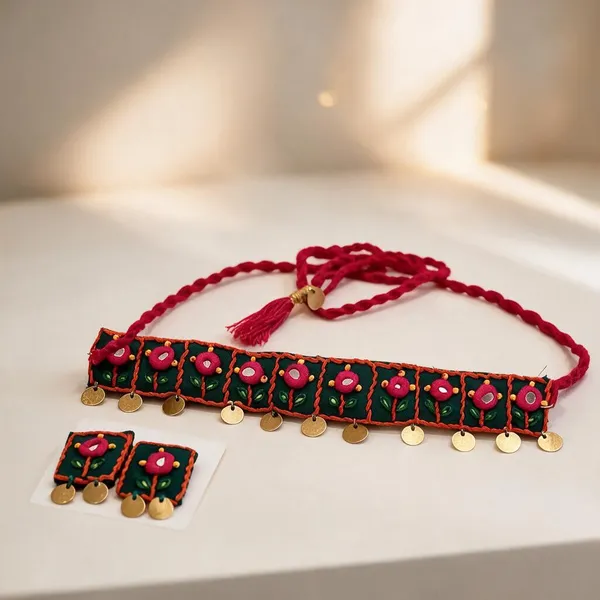 Red_Cotton_Traditional_Design_Choker_Necklace_For_Women
