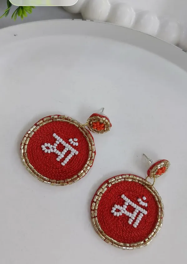 Red_Cotton_Traditional_Design_Earrings_For_Women