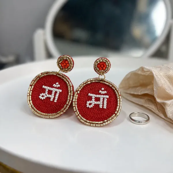 Red_Cotton_Traditional_Design_Earrings_For_Women