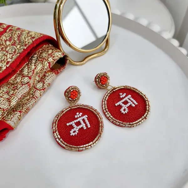Red_Cotton_Traditional_Design_Earrings_For_Women