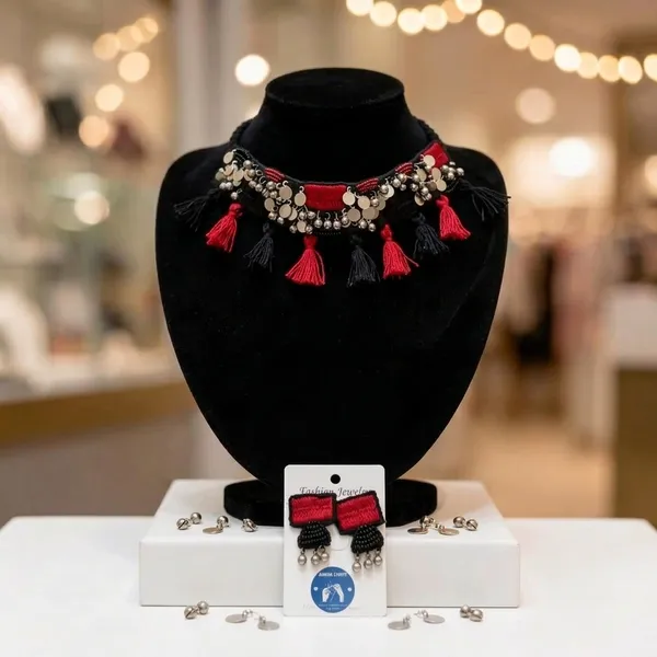 Red_And_Black_Cotton_Traditional_Design_Choker_Necklace_For_Women