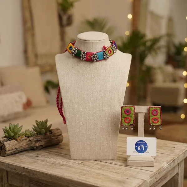 Multicolor_Cotton_Traditional_Design_Choker_Necklace_For_Women