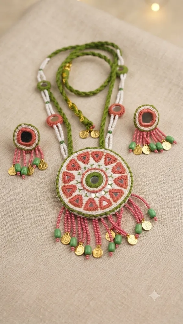 Green_Cotton_Traditional_Design_Necklace_For_Women