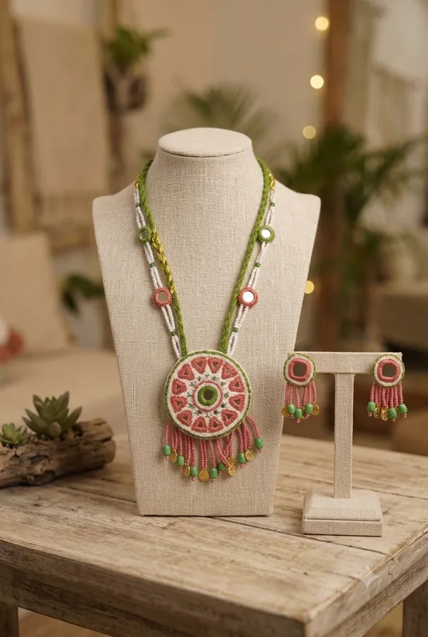 Green_Cotton_Traditional_Design_Necklace_For_Women