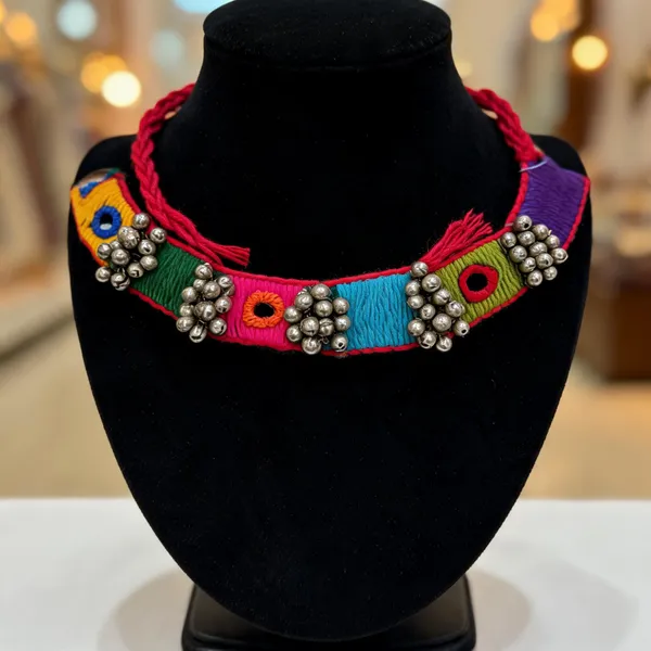 Multicolor_Cotton_Traditional_Design_Choker_Necklace_For_Women