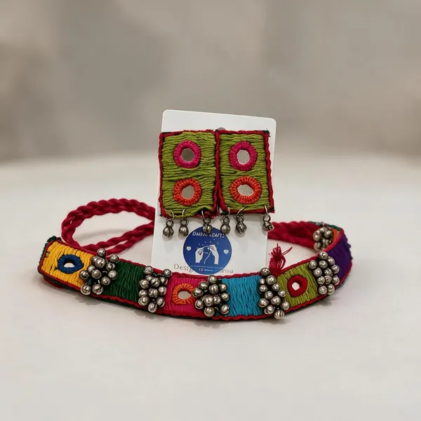 Multicolor_Cotton_Traditional_Design_Choker_Necklace_For_Women