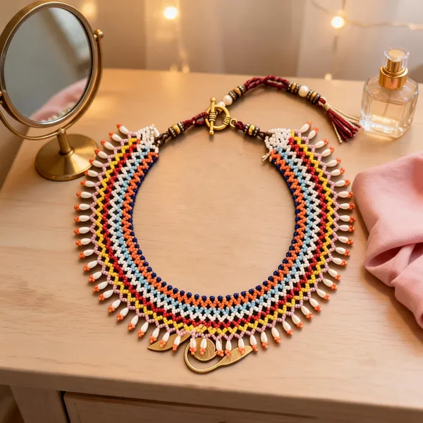 Multicolor_Cotton_Traditional_Design_Choker_Necklace_For_Women