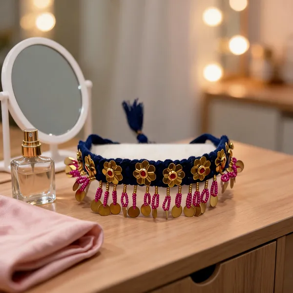 Blue_Cotton_Traditional_Design_Choker_Necklace_For_Women