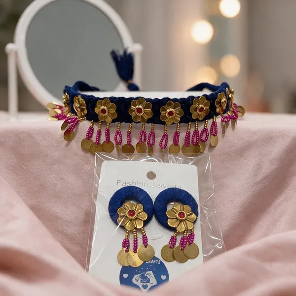 Blue_Cotton_Traditional_Design_Choker_Necklace_For_Women