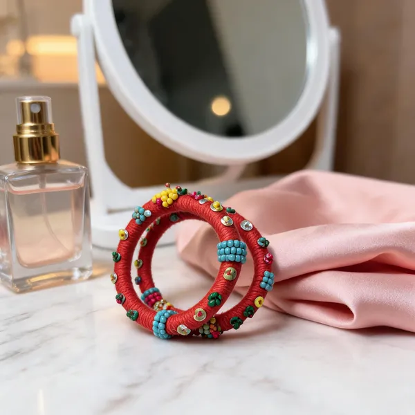 Red_And_Green_Cotton_Traditional_Design_Bangles_For_Women