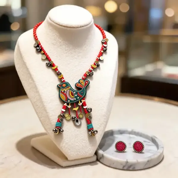 Orange_And_Rama_Cotton_Traditional_Design_Necklace_For_Women
