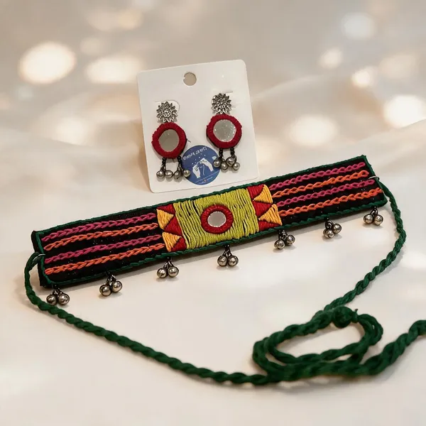 Multicolor_Cotton_Traditional_Design_Choker_Necklace_For_Women