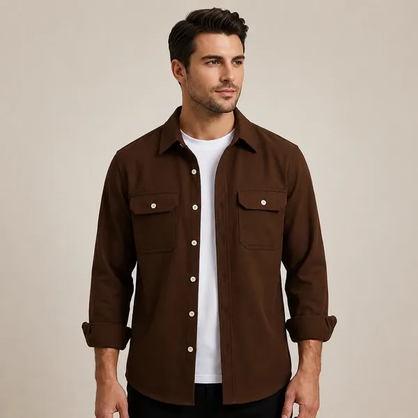 FOXEY_Men_Solid_Casual_Brown_Shirt