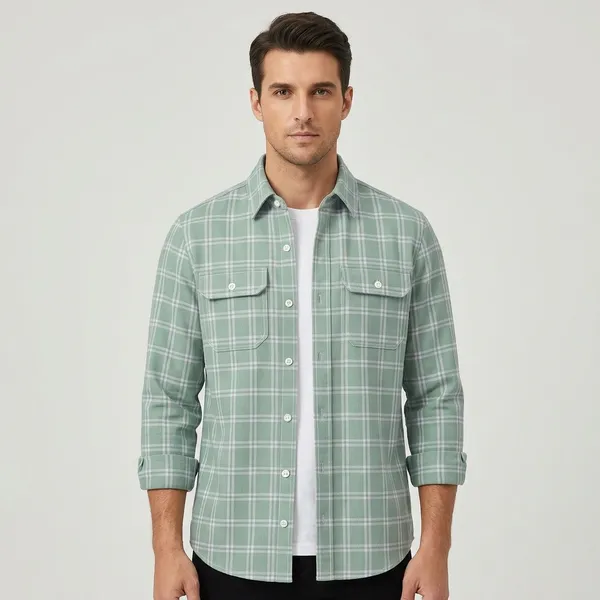 FOXEY_Men_Checkered_Casual_Green_Shirt