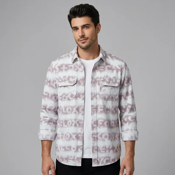 FOXEY_Men_Printed_Casual_White_Shirt