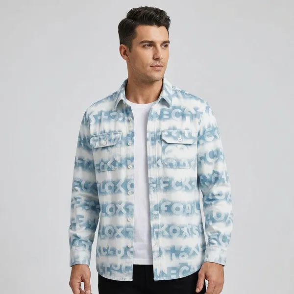 FOXEY_Men_Printed_Casual_Blue_Shirt