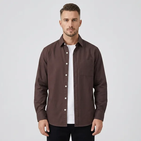 FOXEY_Men_Solid_Casual_Brown_Shirt