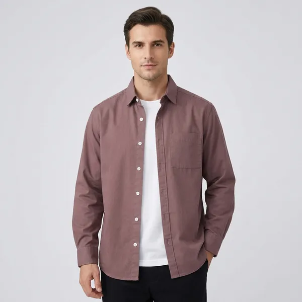 FOXEY_Men_Solid_Casual_Mauve_Shirt