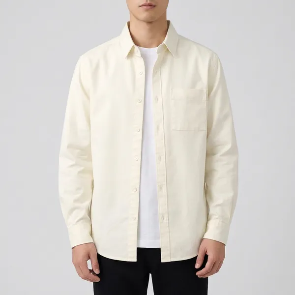FOXEY_Men_Solid_Casual_Cream_Shirt