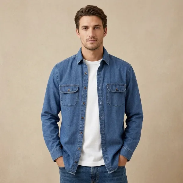 FOXEY_Men_Washed_Casual_Blue_Shirt