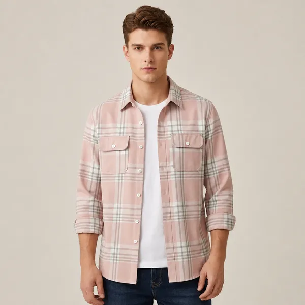 FOXEY_Men_Checkered_Casual_Pink_Shirt