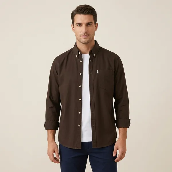 FOXEY_Men_Solid_Casual_Brown_Shirt
