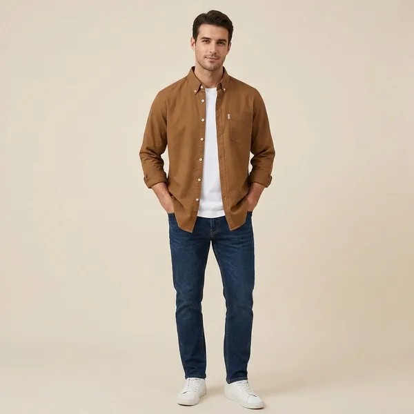 FOXEY_Men_Solid_Casual_Brown_Shirt