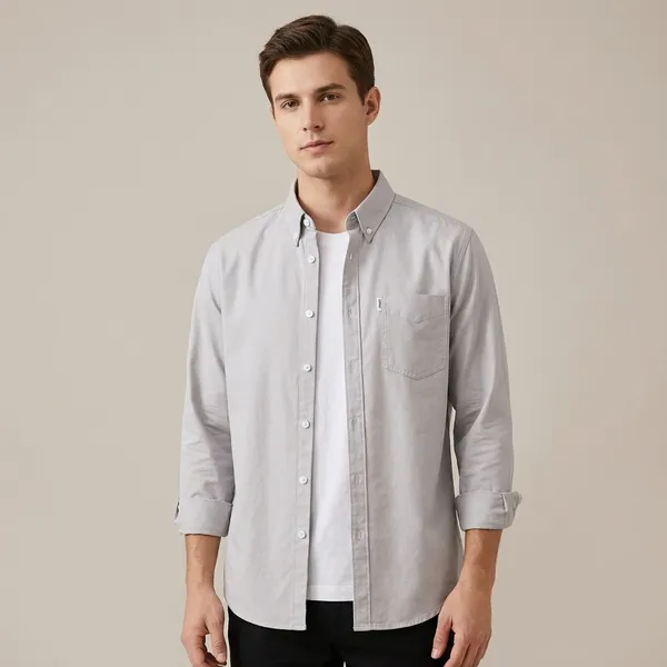 FOXEY_Men_Solid_Casual_Grey_Shirt