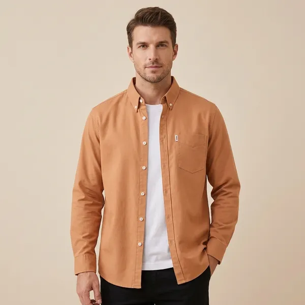 FOXEY_Men_Solid_Casual_Orange_Shirt
