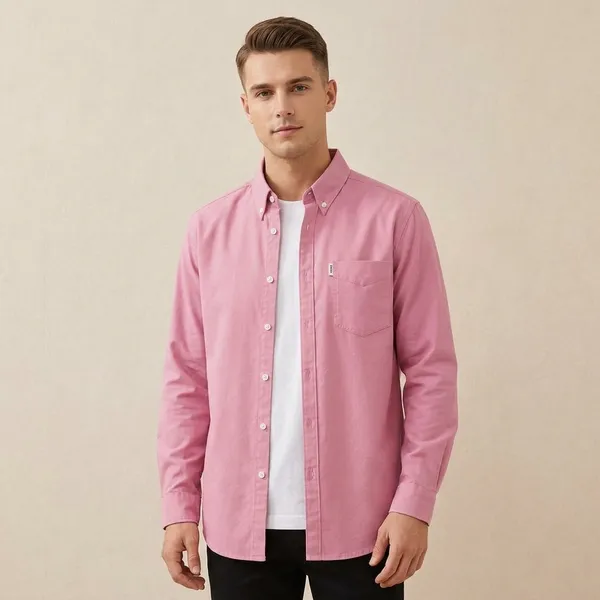 FOXEY_Men_Solid_Casual_Pink_Shirt