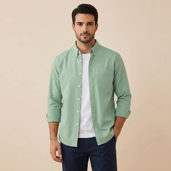 FOXEY_Men_Solid_Casual_Light_Green_Shirt