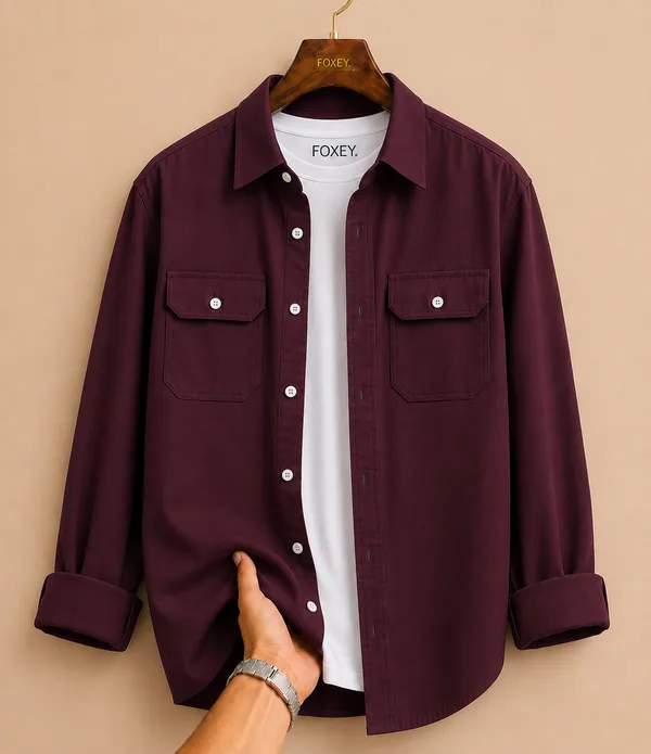 FOXEY_Men_Solid_Casual_Wine_Shirt