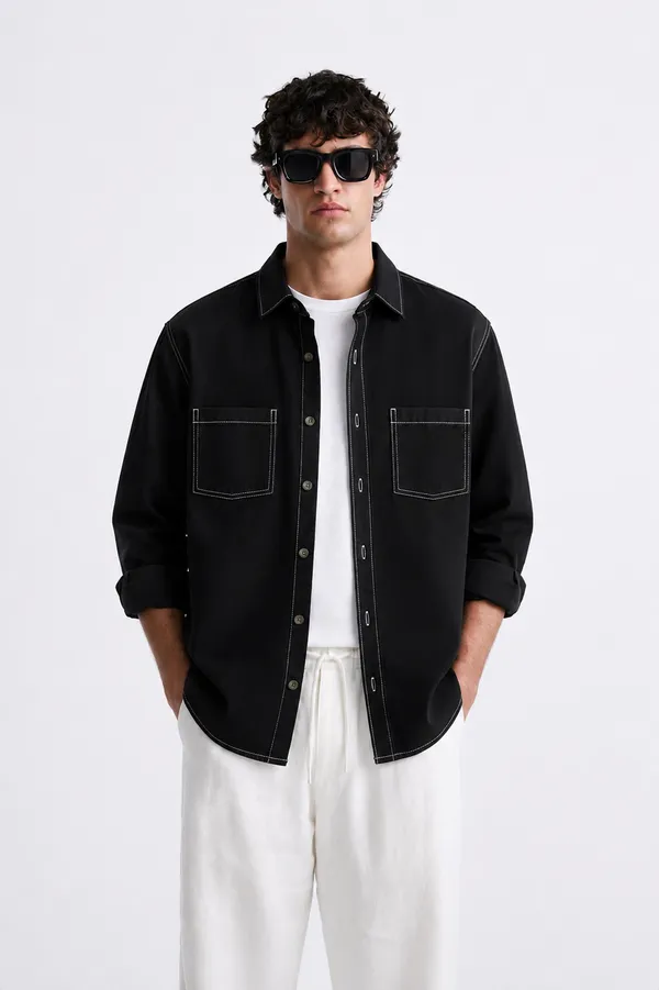 FOXEY_Men_Solid_Casual_Black_Shirt