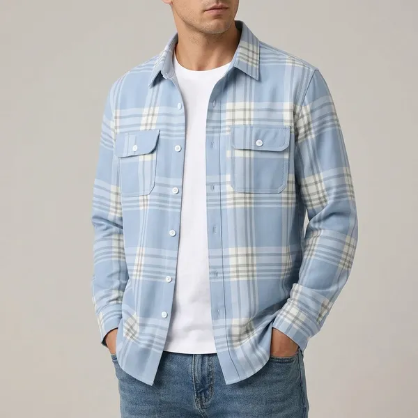 FOXEY_Men_Checkered_Casual_Blue_Shirt