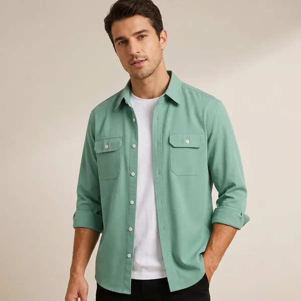 FOXEY_Men_Solid_Casual_Light_Green_Shirt