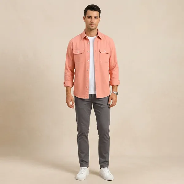 FOXEY_Men_Solid_Casual_Orange_Shirt