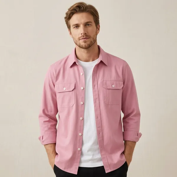 FOXEY_Men_Solid_Casual_Pink_Shirt