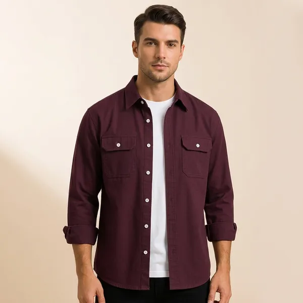 FOXEY_Men_Solid_Casual_Wine_Shirt