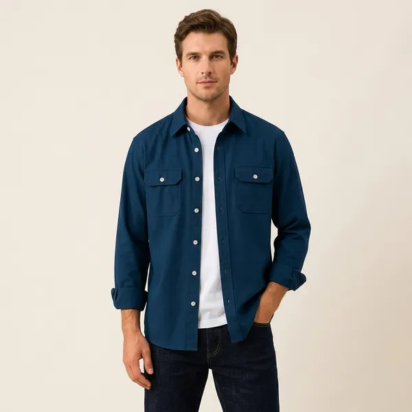FOXEY_Men_Solid_Casual_Blue_Shirt