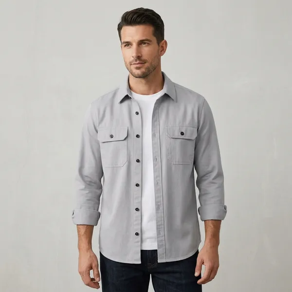 FOXEY_Men_Solid_Casual_Grey_Shirt