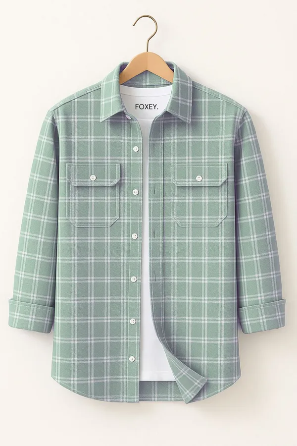 FOXEY_Men_Checkered_Casual_Green_Shirt