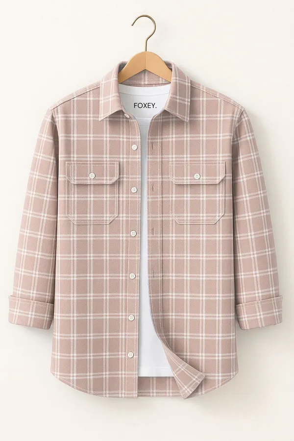 FOXEY_Men_Checkered_Casual_Dusty_Rose_Shirt