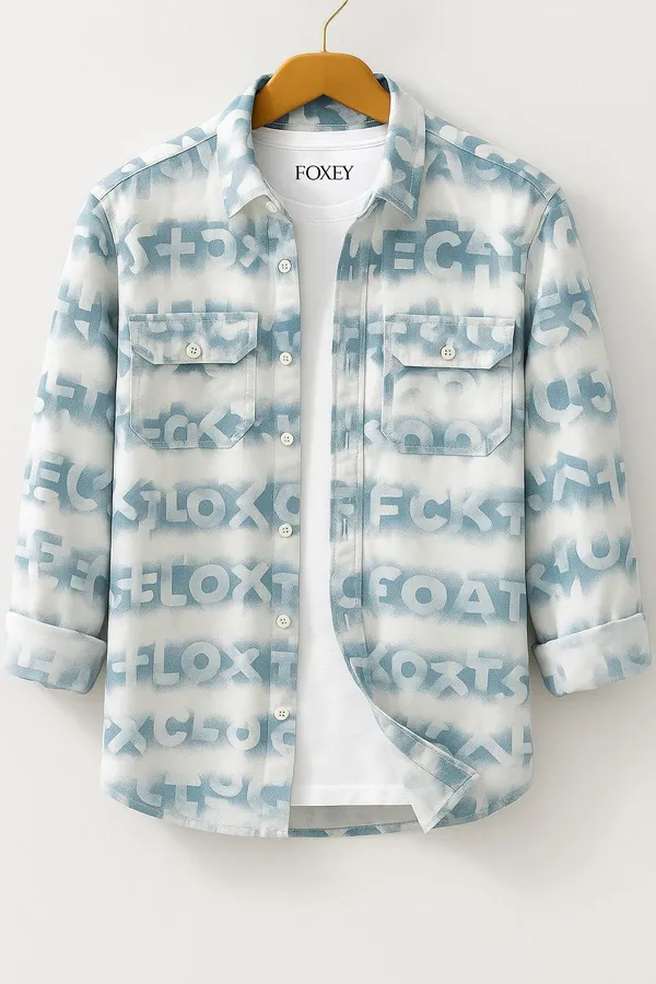 FOXEY_Men_Printed_Casual_Blue_Shirt