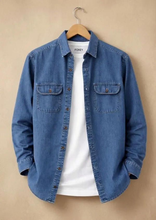 FOXEY_Men_Washed_Casual_Blue_Shirt