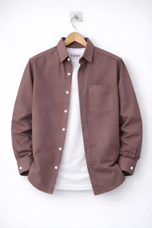 FOXEY_Men_Solid_Casual_Mauve_Shirt